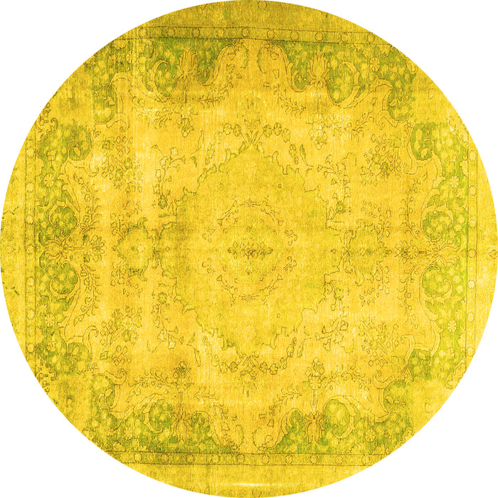 Round Persian Yellow Traditional Rug, tr3048yw