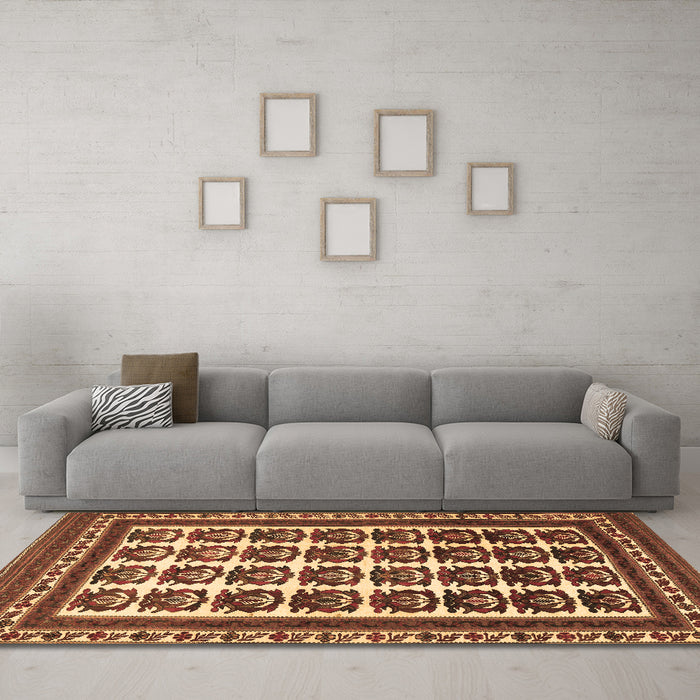 Machine Washable Persian Brown Traditional Rug in a Living Room,, wshtr3049brn