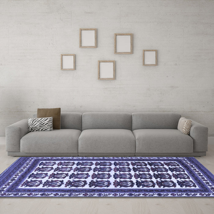 Machine Washable Persian Blue Traditional Rug in a Living Room, wshtr3049blu