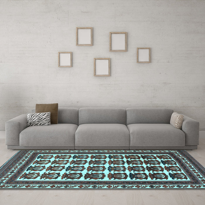 Machine Washable Persian Light Blue Traditional Rug in a Living Room, wshtr3049lblu