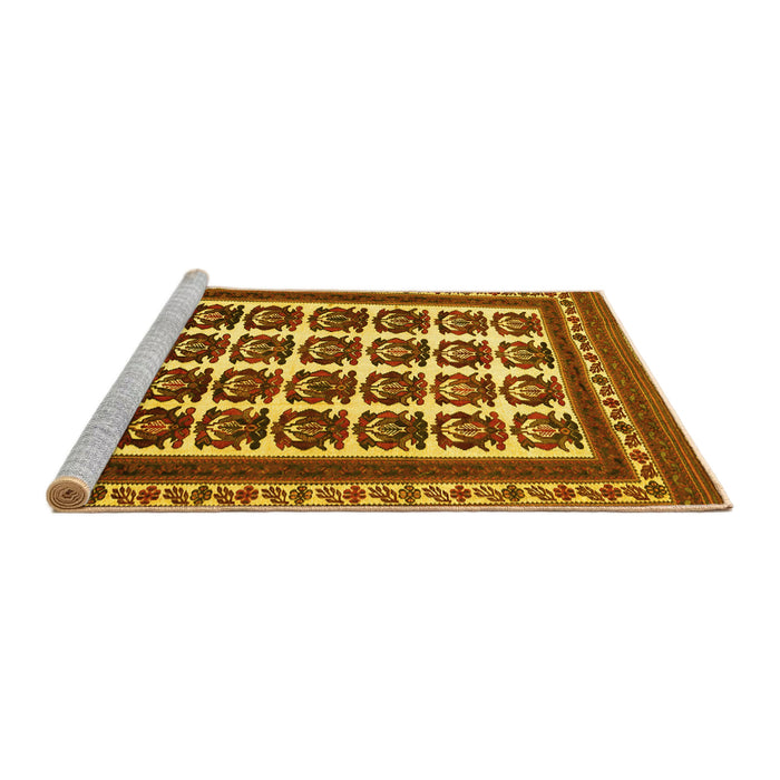 Sideview of Machine Washable Persian Yellow Traditional Rug, wshtr3049yw