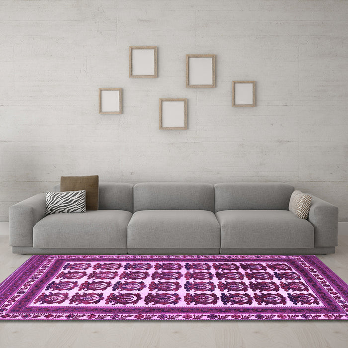 Machine Washable Persian Purple Traditional Area Rugs in a Living Room, wshtr3049pur