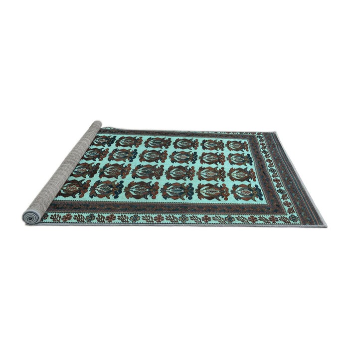 Sideview of Machine Washable Persian Light Blue Traditional Rug, wshtr3049lblu
