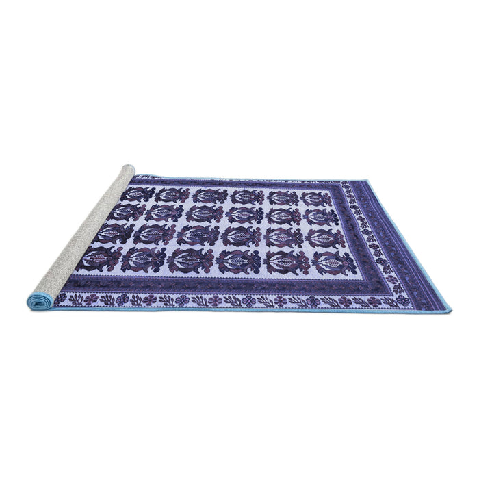 Sideview of Machine Washable Persian Blue Traditional Rug, wshtr3049blu