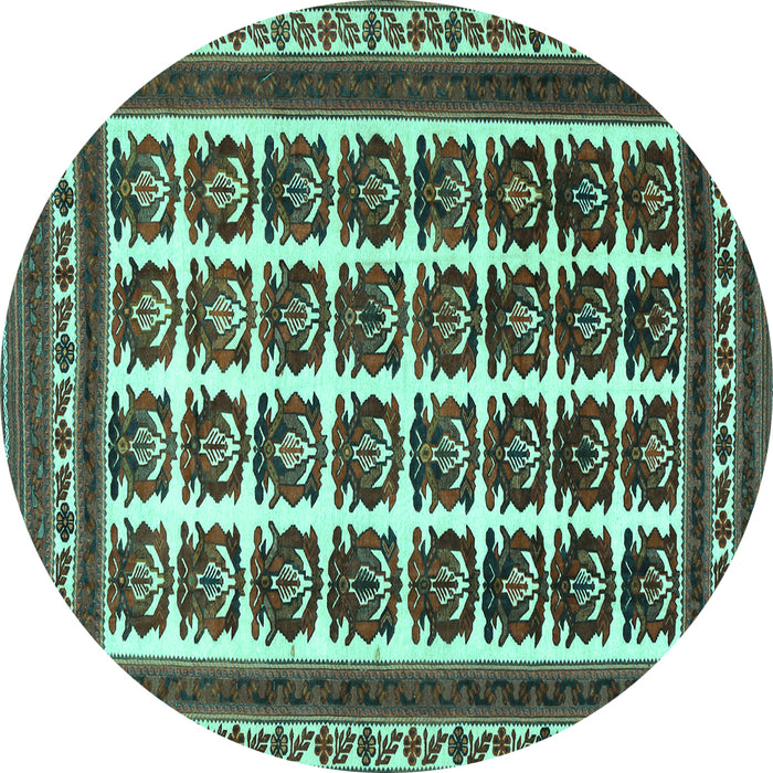 Round Machine Washable Persian Turquoise Traditional Area Rugs, wshtr3049turq