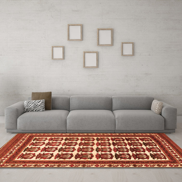 Machine Washable Persian Orange Traditional Area Rugs in a Living Room, wshtr3049org