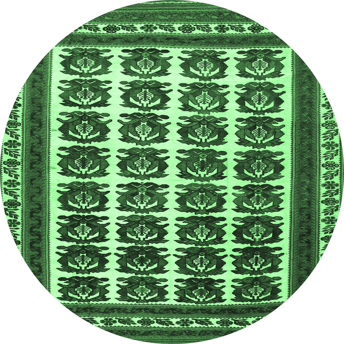 Round Machine Washable Persian Emerald Green Traditional Area Rugs, wshtr3049emgrn