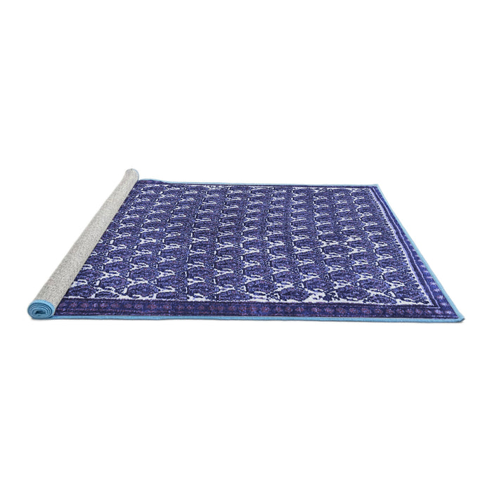 Sideview of Machine Washable Persian Blue Traditional Rug, wshtr304blu