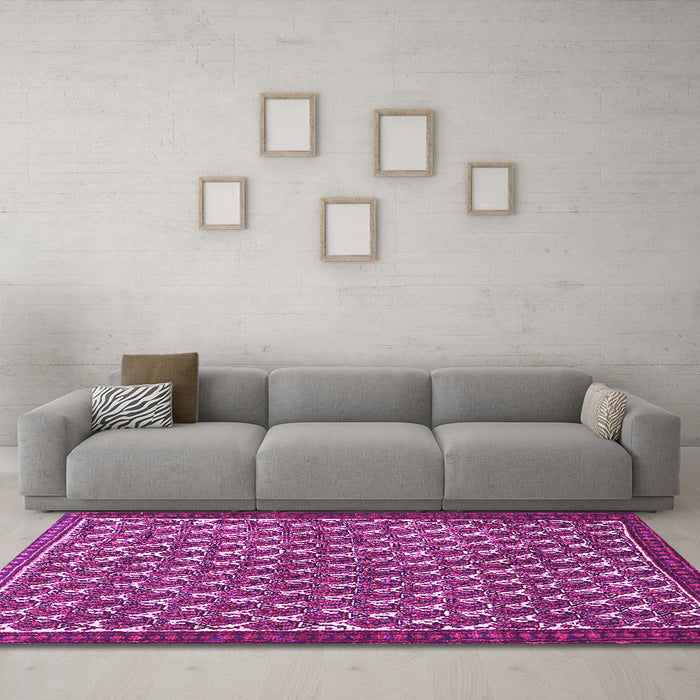 Machine Washable Persian Pink Traditional Rug in a Living Room, wshtr304pnk