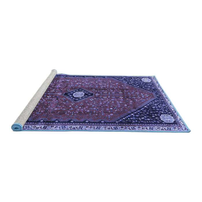 Sideview of Machine Washable Persian Blue Traditional Rug, wshtr3050blu