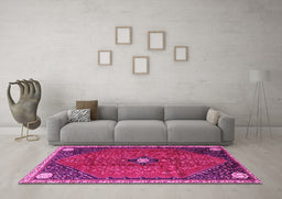Machine Washable Persian Pink Traditional Rug in a Living Room, wshtr3050pnk