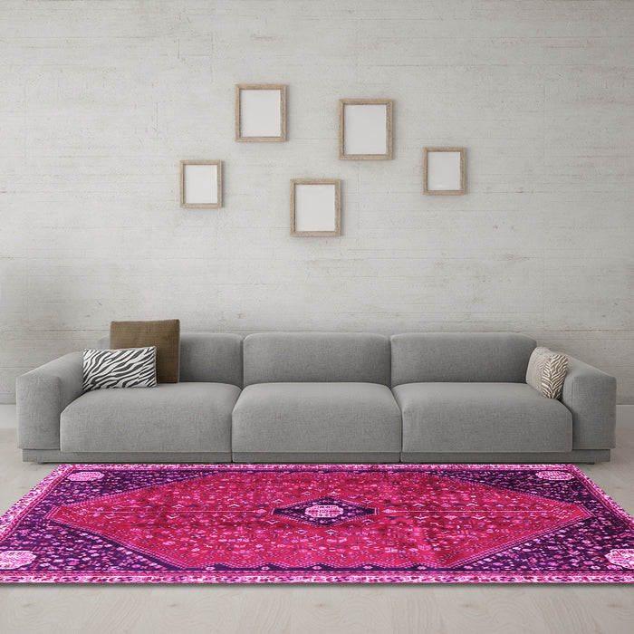 Machine Washable Persian Pink Traditional Rug in a Living Room, wshtr3050pnk