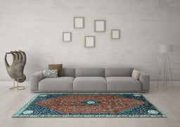 Machine Washable Persian Light Blue Traditional Rug in a Living Room, wshtr3050lblu