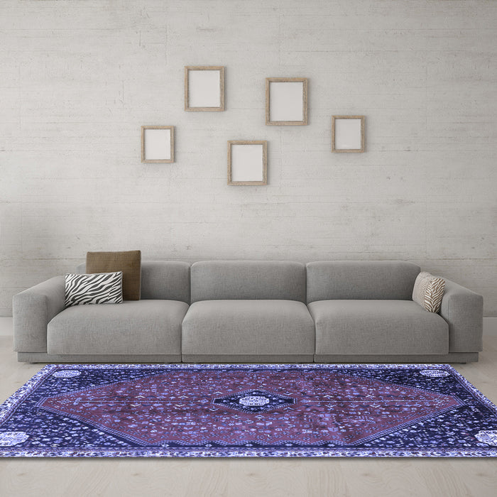 Machine Washable Persian Blue Traditional Rug in a Living Room, wshtr3050blu