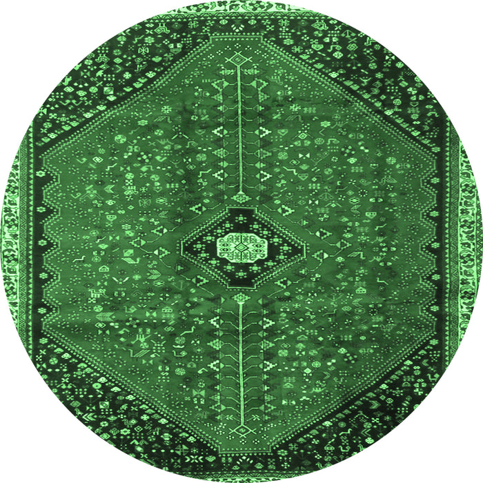 Round Machine Washable Persian Emerald Green Traditional Area Rugs, wshtr3050emgrn