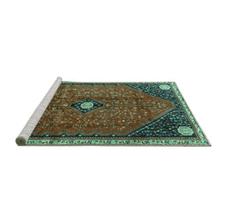 Sideview of Machine Washable Persian Turquoise Traditional Area Rugs, wshtr3050turq