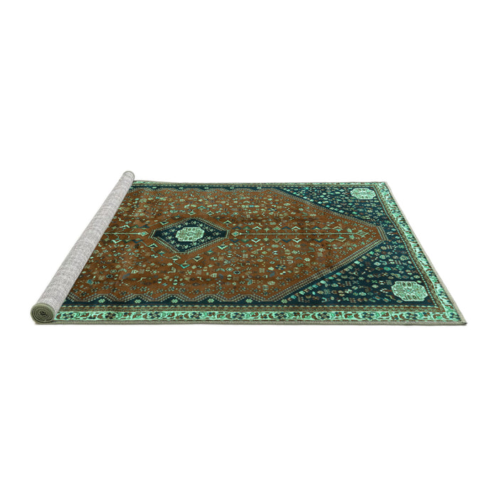 Sideview of Machine Washable Persian Turquoise Traditional Area Rugs, wshtr3050turq
