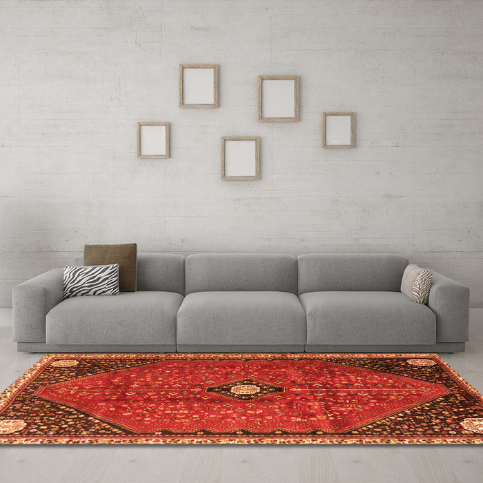Machine Washable Persian Orange Traditional Area Rugs in a Living Room, wshtr3050org