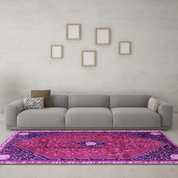 Machine Washable Persian Purple Traditional Area Rugs in a Living Room, wshtr3050pur