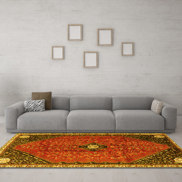 Machine Washable Persian Yellow Traditional Rug in a Living Room, wshtr3050yw