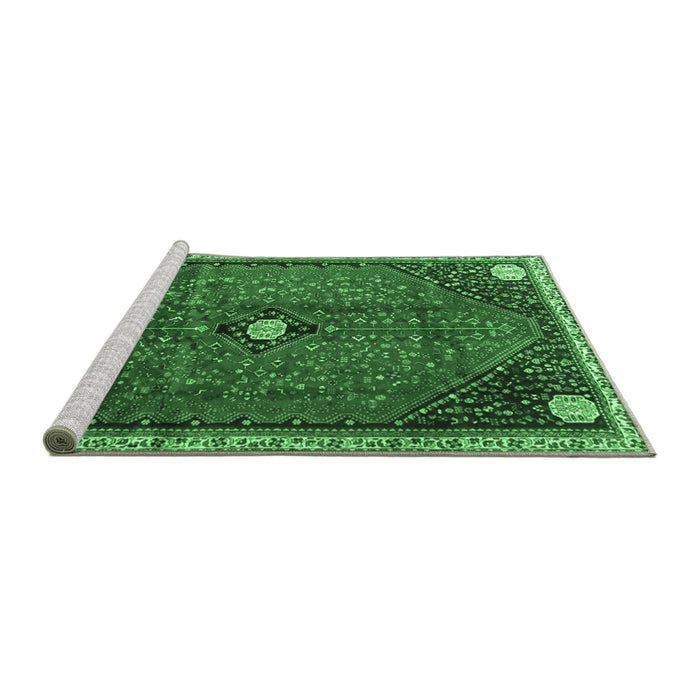 Sideview of Machine Washable Persian Emerald Green Traditional Area Rugs, wshtr3050emgrn
