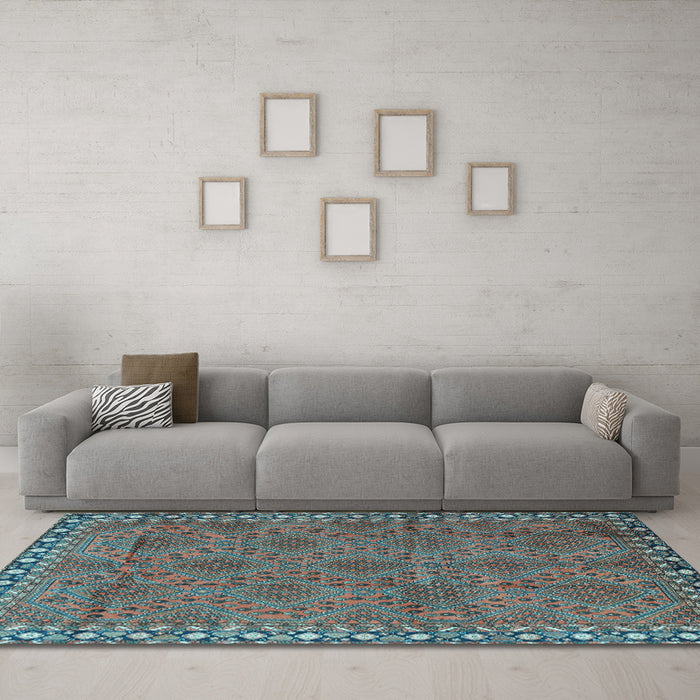 Machine Washable Persian Light Blue Traditional Rug in a Living Room, wshtr3051lblu