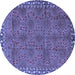 Round Machine Washable Persian Blue Traditional Rug, wshtr3051blu