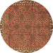 Round Persian Brown Traditional Rug, tr3051brn