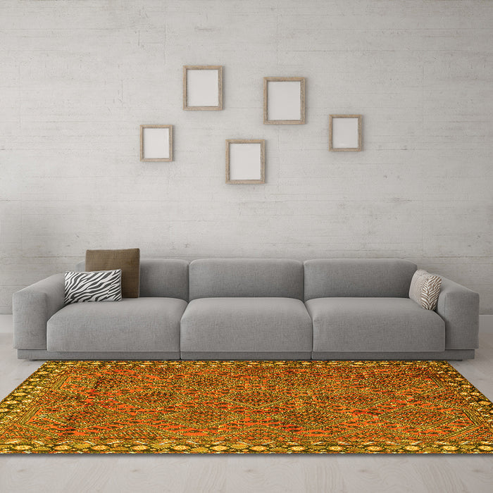 Machine Washable Persian Yellow Traditional Rug in a Living Room, wshtr3051yw
