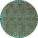 Round Machine Washable Persian Turquoise Traditional Area Rugs, wshtr3051turq