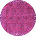 Round Machine Washable Persian Pink Traditional Rug, wshtr3051pnk