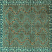 Square Machine Washable Persian Turquoise Traditional Area Rugs, wshtr3051turq