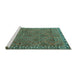 Sideview of Machine Washable Persian Turquoise Traditional Area Rugs, wshtr3051turq