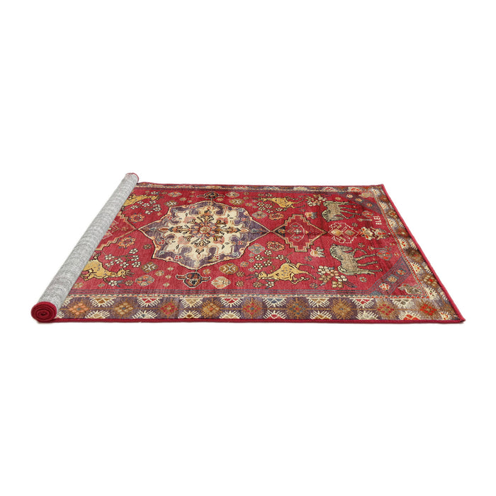 Sideview of Machine Washable Traditional Tangerine Pink Rug, wshtr3052