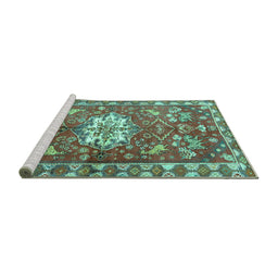 Sideview of Machine Washable Animal Turquoise Traditional Area Rugs, wshtr3052turq