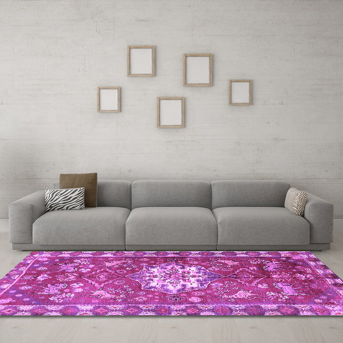 Machine Washable Animal Purple Traditional Area Rugs in a Living Room, wshtr3052pur