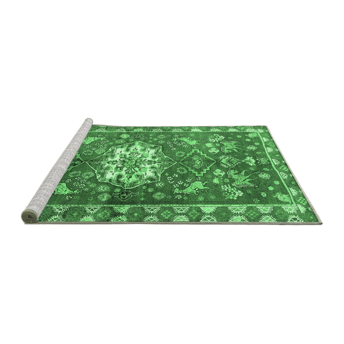 Sideview of Machine Washable Animal Emerald Green Traditional Area Rugs, wshtr3052emgrn