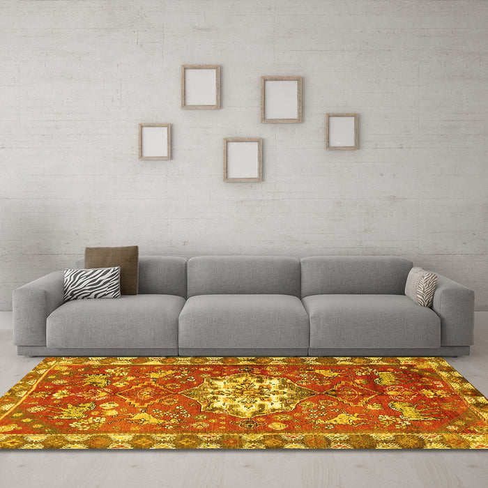 Machine Washable Animal Yellow Traditional Rug in a Living Room, wshtr3052yw