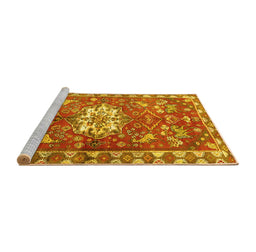 Sideview of Machine Washable Animal Yellow Traditional Rug, wshtr3052yw