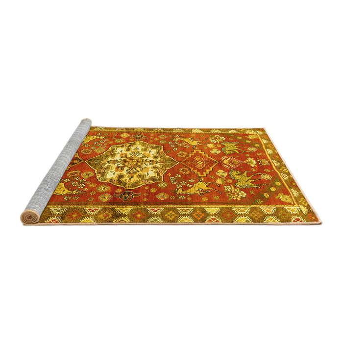 Sideview of Machine Washable Animal Yellow Traditional Rug, wshtr3052yw