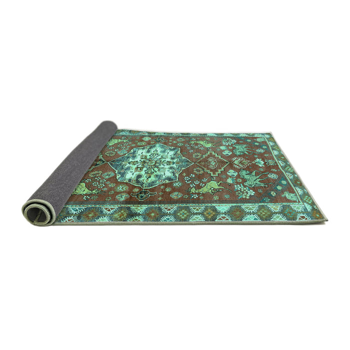 Sideview of Animal Turquoise Traditional Rug, tr3052turq