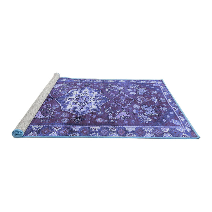 Sideview of Machine Washable Animal Blue Traditional Rug, wshtr3052blu