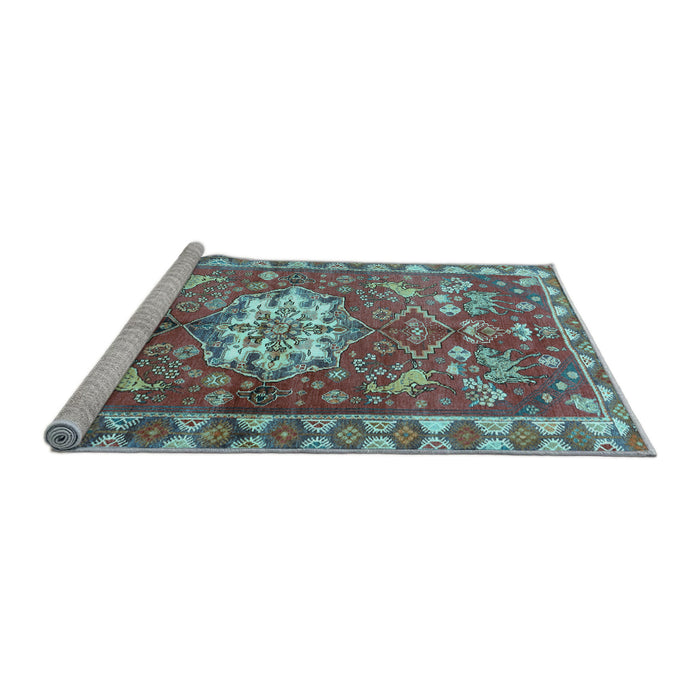 Sideview of Machine Washable Animal Light Blue Traditional Rug, wshtr3052lblu