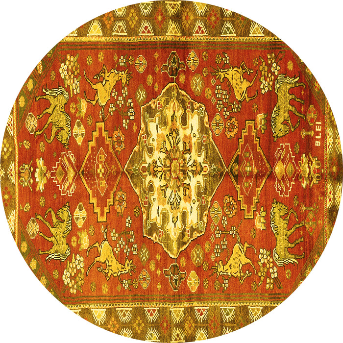 Round Animal Yellow Traditional Rug, tr3052yw