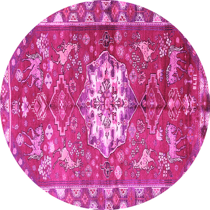 Round Machine Washable Animal Pink Traditional Rug, wshtr3052pnk