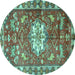 Round Machine Washable Animal Turquoise Traditional Area Rugs, wshtr3052turq