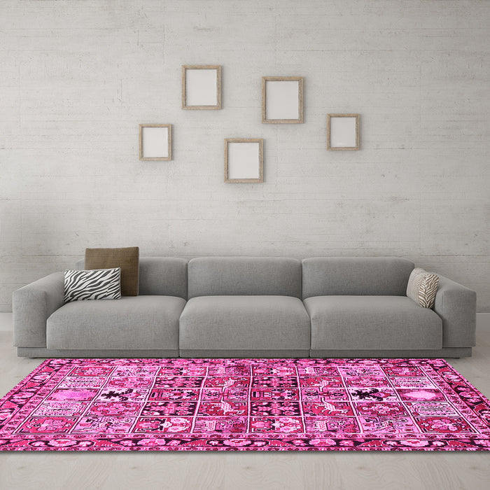 Machine Washable Persian Pink Traditional Rug in a Living Room, wshtr3053pnk