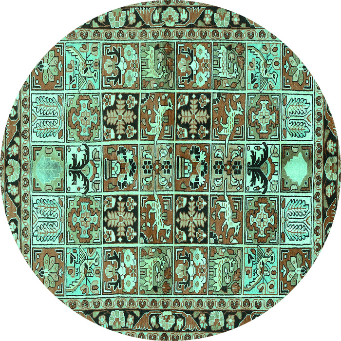 Round Persian Turquoise Traditional Rug, tr3053turq