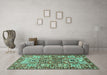 Machine Washable Persian Turquoise Traditional Area Rugs in a Living Room,, wshtr3053turq