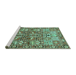 Sideview of Machine Washable Persian Turquoise Traditional Area Rugs, wshtr3053turq